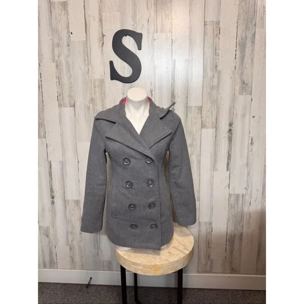 Rue21 Gray Peacoat Jacket Size Small Double Breasted Wool Blend Coat